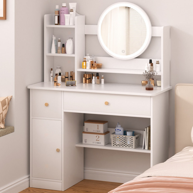 오솜 화장대 침실 LED 화장품 대용량 정리대 테이블, 화이트A