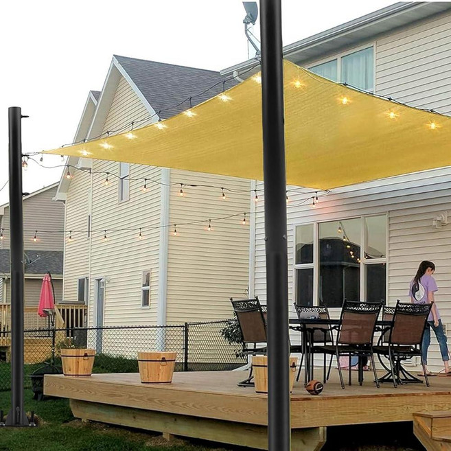 Shade Sail Poles Heavy-Duty Stainless Steel Sun Shade Poles 12 Ft Premium Height-Adjustable Pole, 블랙 2x9.5피트 폴