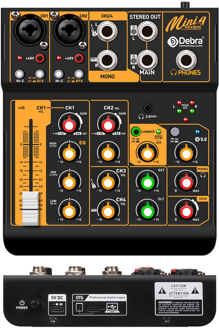 미니 6 6채널 오디오 믹서 DJ 믹서 블루투스 5.0 OTG 리버브 48V 사운드 카드 PC 녹음 라이브 믹싱, Mini 4