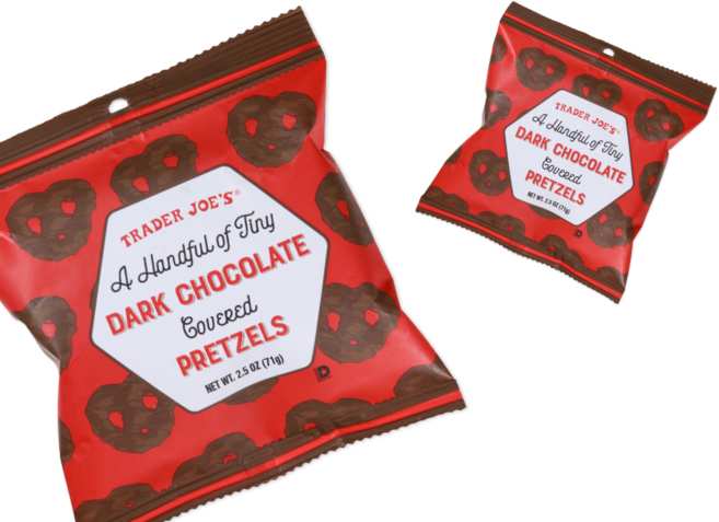 트레이더조 핸드플 오브 타이니 다크 초콜릿 미니 프레첼, 2개, 71g