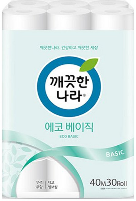 깨끗한나라 에코 베이직 2겹 롤화장지, 40m, 30개입, 1개