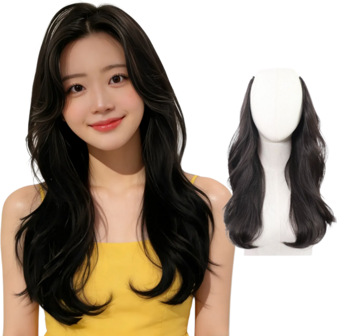 망고팡 분위기 여신 C컬 S컬 레이어드펌 붙임머리 가발, 1개, 내츄럴블랙