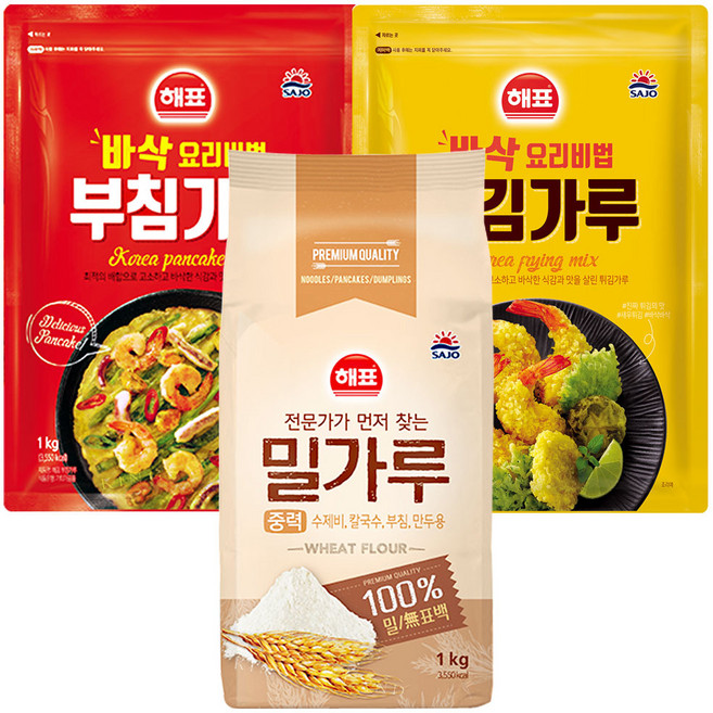 (메카몰) 해표 부침가루1kg+튀김가루1kg+중력밀가루1kg, 1kg, 1개