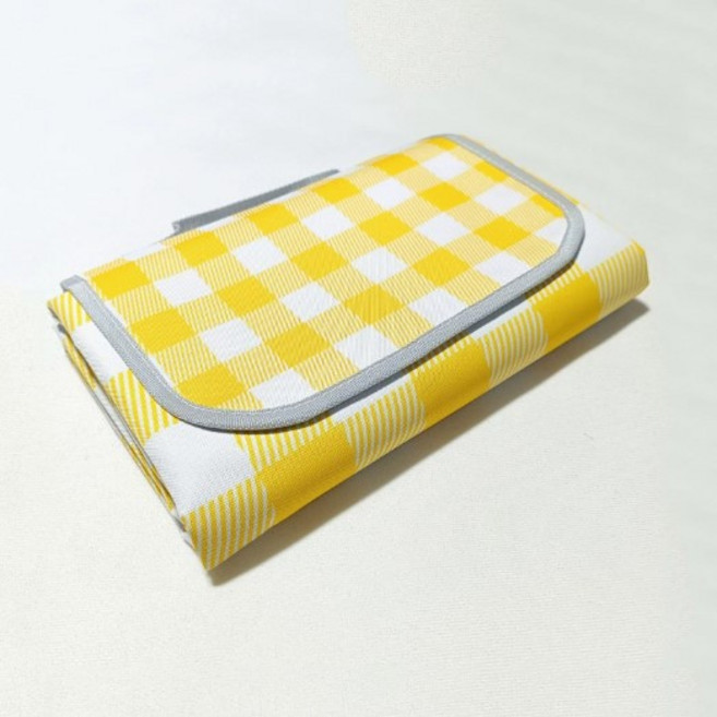 인스타감성 방수 피크닉 매트 2-3인용 옐로우 체크무늬 [접이식 + 손잡이]