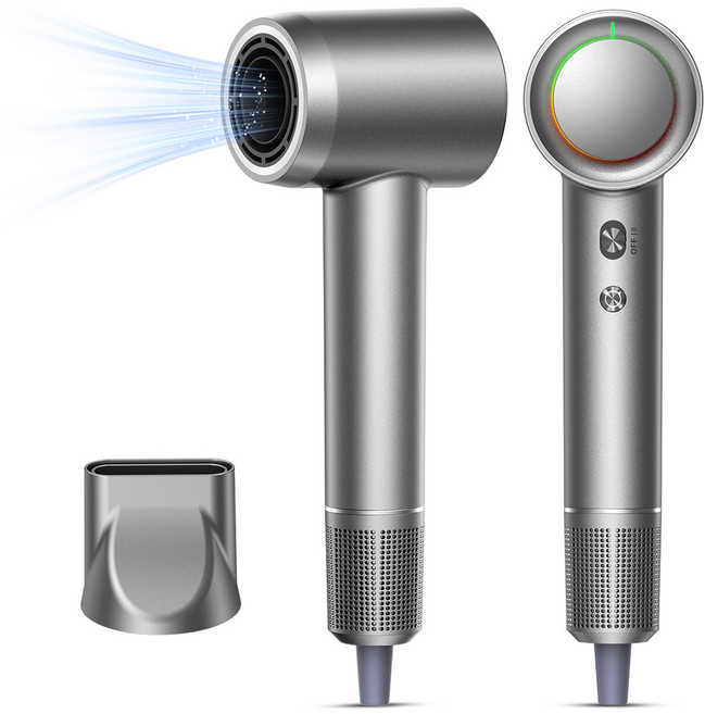 NICESUN 미니 초고속 음이온 드라이기 BLDC 무소음 헤어드라이기+360도 회전 자석식 노즐/자석 필터, 그레이