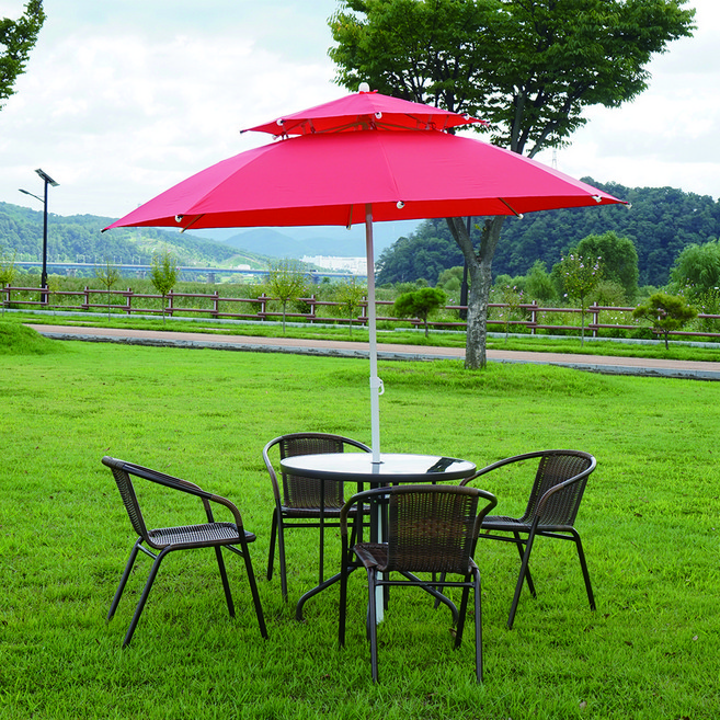 멜핑 야외 파라솔 테이블 의자 세트 라탄 테라스 정원 카페, 80투명테이블+의자4개, 와인
