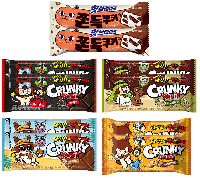핫브레이크 쫀득쿠키바 38g x2개+크런키 데빌 4종(코코블랙 몬드 피넛 피스타치오) x2개, 1세트, 450g