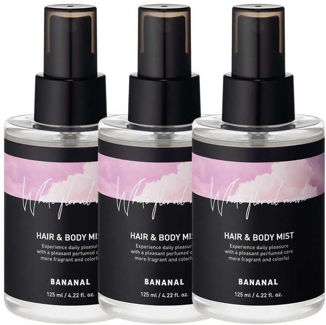 바나날 퍼퓸드 헤어&바디 미스트 화이트 플로랄 머스크, 125ml, 3개