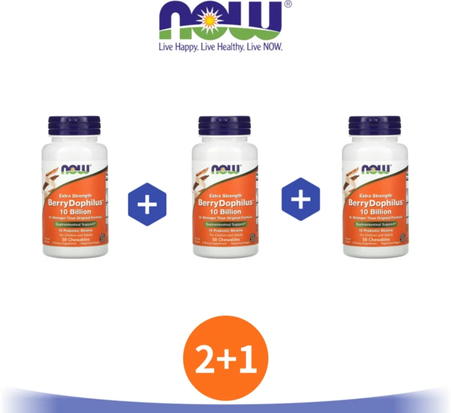 2+1 나우푸드 베리 도피러스 츄어블 50정 락토바실러스애시도필러스 비피도박테리움 락티스 - 쿠팡