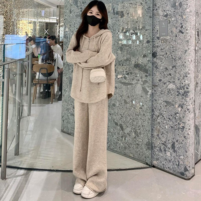 RCLET 여성 후드맨투맨+와이드 팬츠 트레이닝 투피스 캐주얼 세트 루즈핏 상하의세트