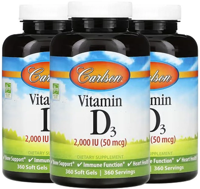 칼슨 비타민D3 50 mcg (2 000 IU) 360소프트젤, 360정, 3개 - 쿠팡