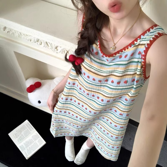 雲朵棉印花背心睡裙 女夏季薄款可愛韓版家居服