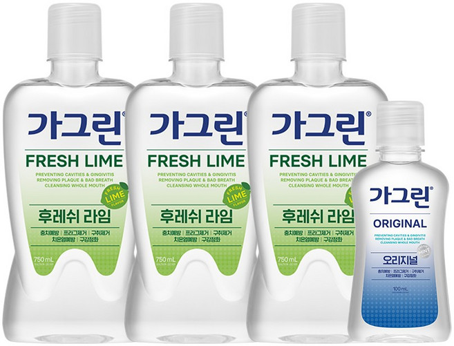 가그린 후레쉬 라임 750ml 3개 + 오리지널 100ml 구강청결제, 1세트