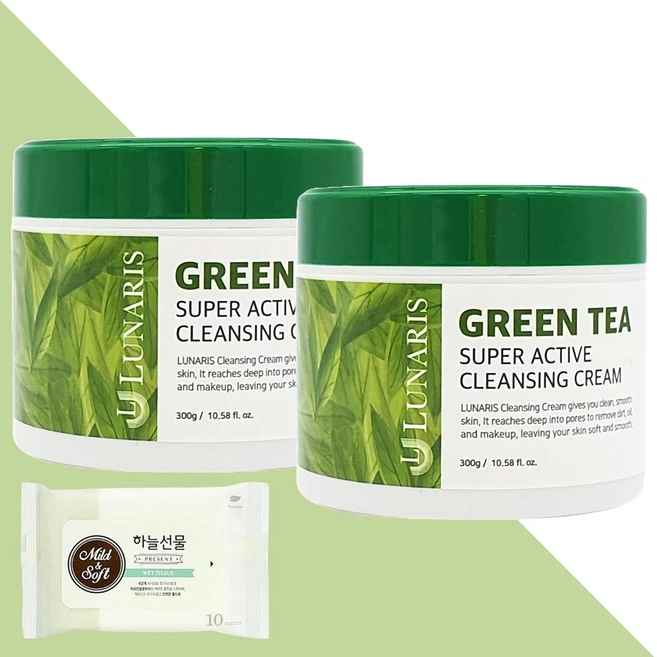 루나리스 그린티 슈퍼 액티브 클렌징 크림 300g 2개(+하늘선물 물티슈 10매), 2개 - 쿠팡