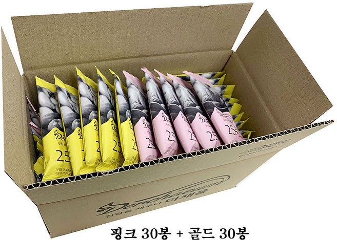 더채움 25구람 실속형60입 C형(핑크30봉+골드30봉) 구운아몬드 구운피칸 믹스너츠 믹스넛 하루견과 한줌견과