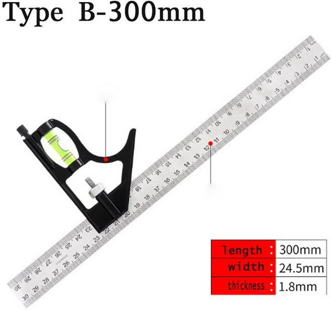 3In 1 조합 각도 눈금자 세트 엔지니어 300/600mm 가능한 멀티 오른쪽 사각형, 02 B, 1개