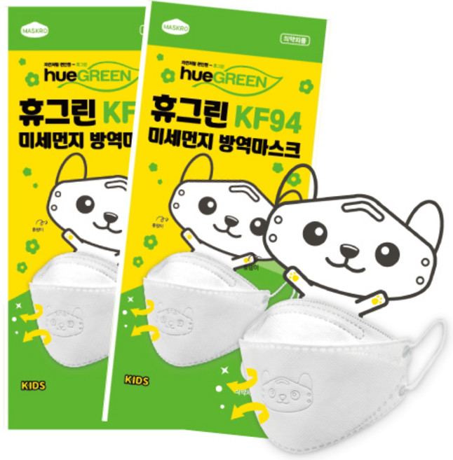 [유통기한임박상품] 휴그린 KF94 어린이용 소형 개별포장 미세먼지 방역마스크 100매, 1, 100