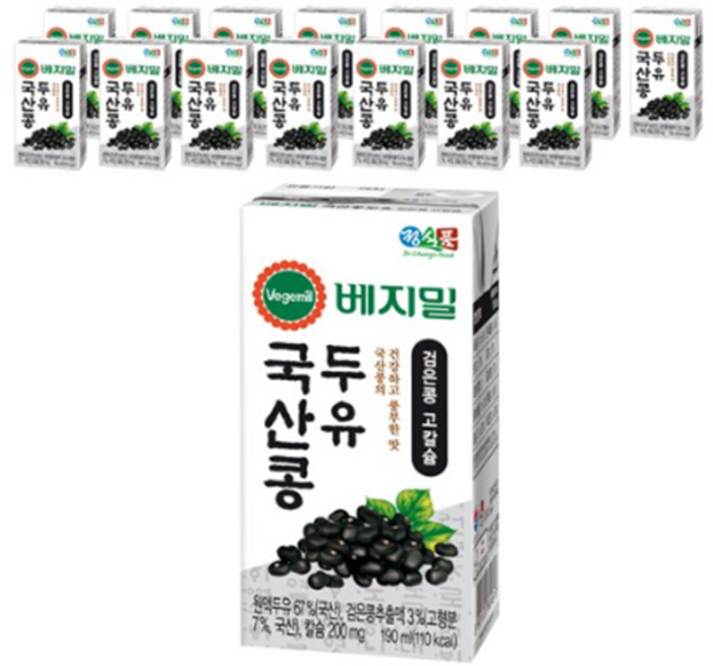 베지밀 국산콩 두유 검은콩 고칼슘, 190ml, 16개