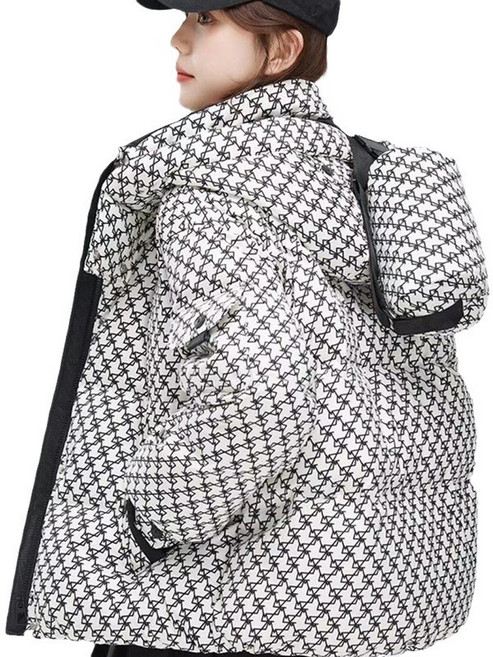 타임퓨어 여성 명품프린트 다운 패딩점퍼 겨울 방한 후드 숏패딩 아우터 보온과 패션을 겸비 A803