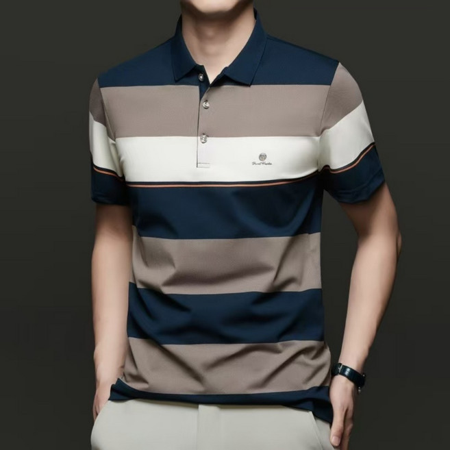 J nd O남성 여름 스트라이프 오피스 비즈니스룩 반팔 카라티