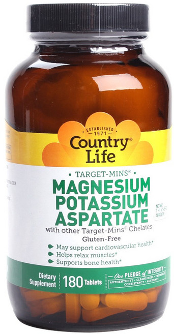 Country Life 鎂鉀&天門冬胺酸錠, 180顆, 1罐