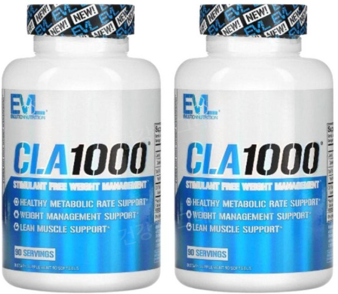 EVLution Nutrition 에블루션 뉴트리션 공액 리놀레산 CLA 1000 무각성제, 90정, 2개