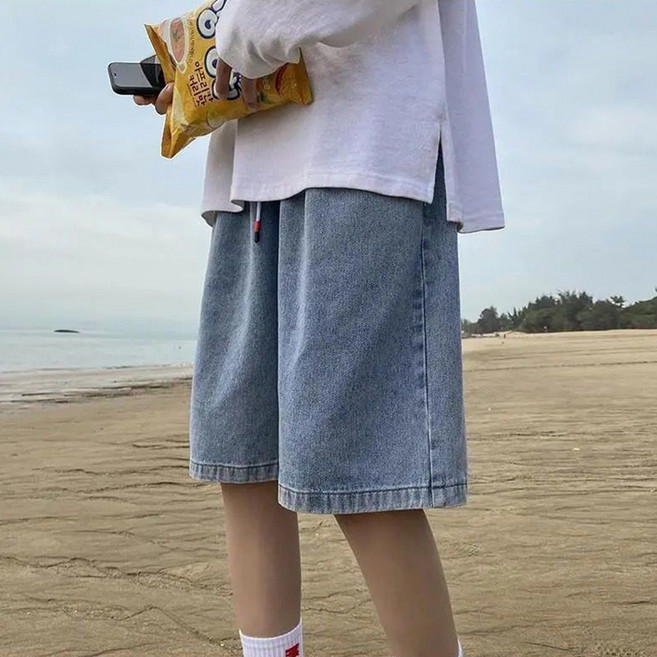 남자 연청 중청 흑청 워싱 데님 밴딩 반바지 여름룩