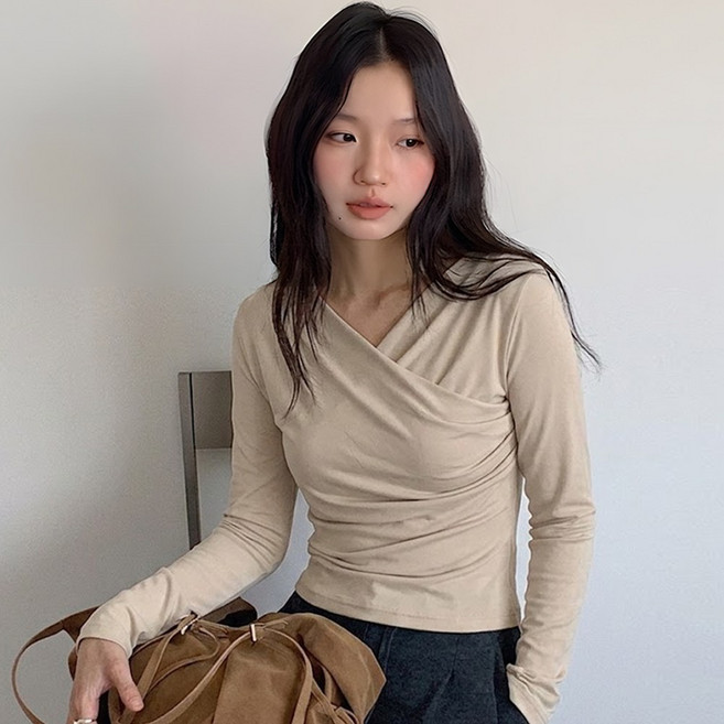 타니즈 제이런 브이넥 셔링 랩 긴팔 티셔츠 - 5컬러