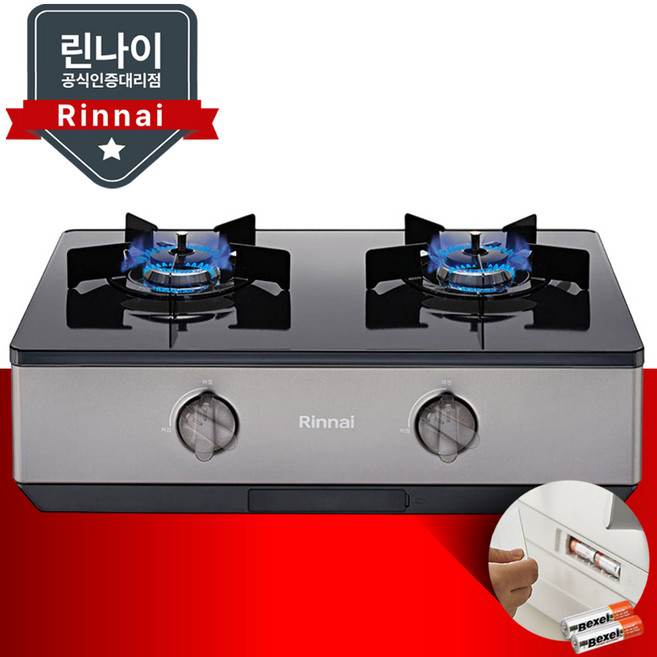 린나이 고화력 가스레인지 2구 + AA건전지 세트 고객직접설치, RT-1080IJ_LNG, LNG