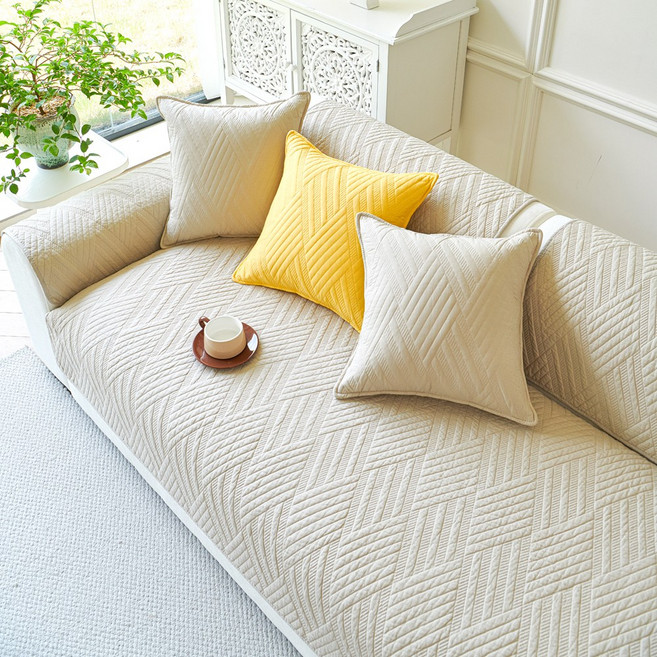 오라이프샵 크로스 사계절 논슬립 쇼파패드 쇼파매트, 베이지, 1개