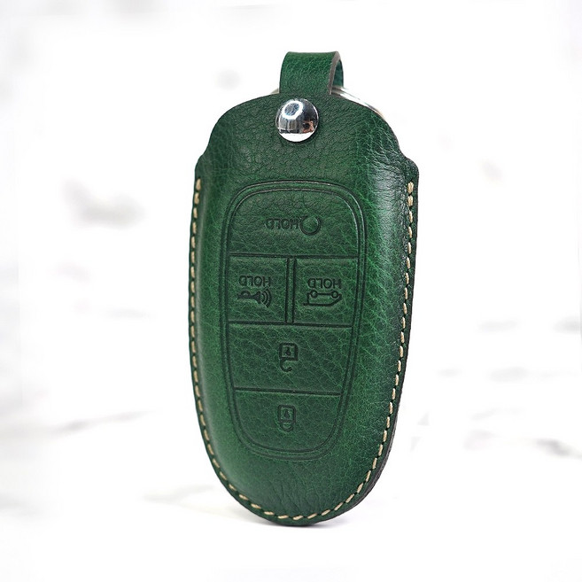 테찌 스타리아 스마트키 호환 가죽케이스 키홀더 키링 차키 커버 현대자동차, HUN07(5버튼), 그린