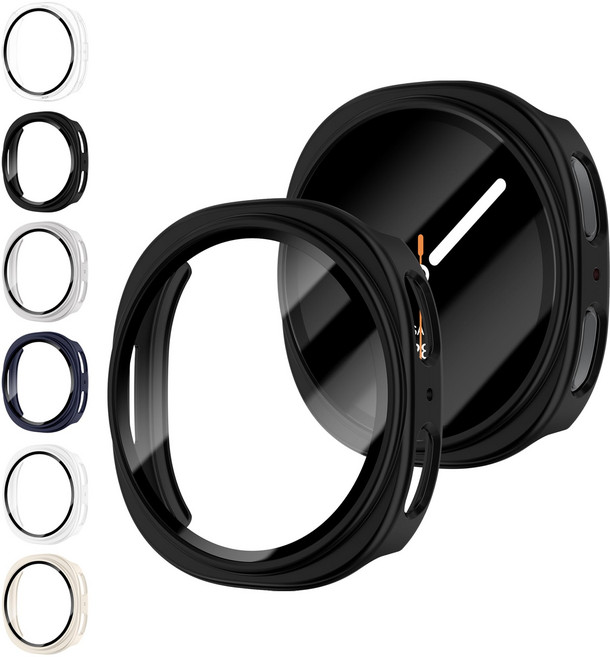 갤럭시 워치호환 강화 유리 보호필름 & 하드 PC 전체 보호 케이스 2개입 4개입 4 5 6 7 8, 미드나이트 블루/화이트/스타라이트/실버/투명/블랙