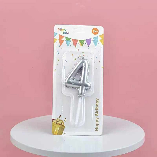 氣球造型數字蠟燭 生日蠟燭 慶生蠟燭 告白蠟燭 情人節 母親節, 1件, 銀色氣球數字蠟燭-4, 20g, 無味