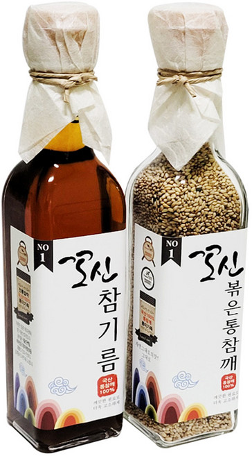 국산참기름180ml+국산복음참깨90g - 맛으로 소문난 꼬신참기름 통참깨100% 참기름180ml+복음참깨90g 추석 설날 명절고급선물세트, 국산고급-참기름180ml+복음참깨90g, 180ml, 1개