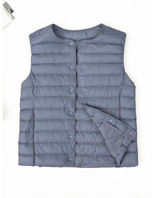 秋冬輕羽絨保暖背心 90%白鴨絨 無領內搭馬甲 霧藍色 2XL
