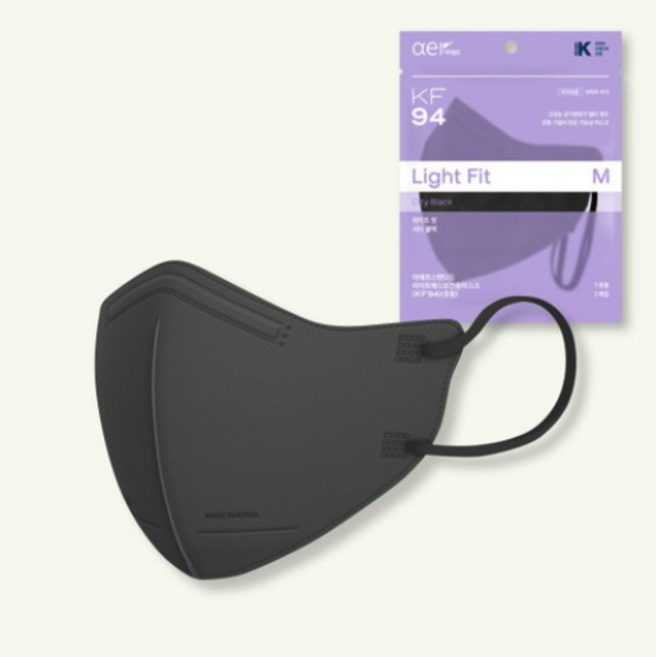 아에르 스탠다드 라이트에스 보건용마스크 15매입 (KF94), 1개, 검정색 - 중형