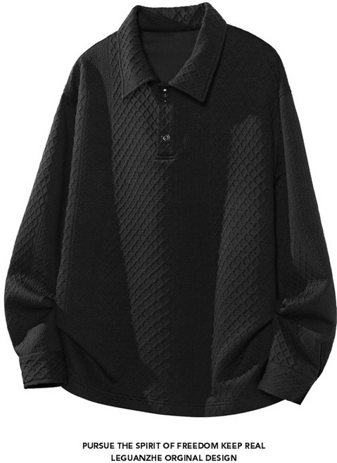 LOKEXING 남자 오버핏 폴로 카라 터틀넥 단추 긴팔 티셔츠 맨투맨 무늬 풀오버