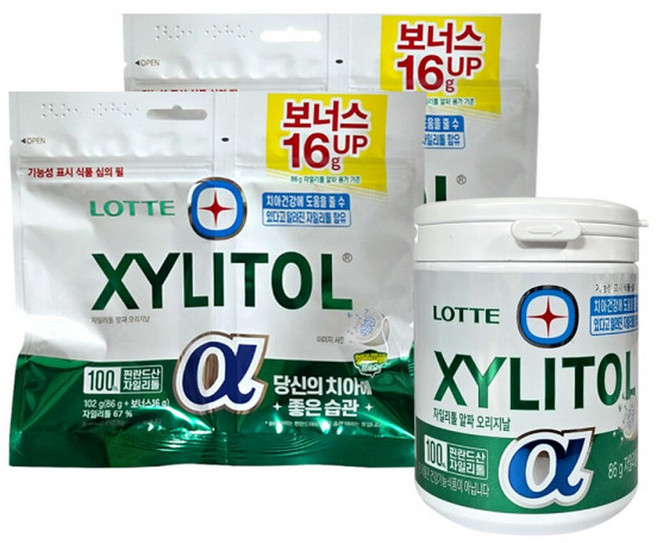 롯데 자일리톨 껌 알파 오리지날 용기 86gx1개 + 알파 리필 102gx2개, 1개, 86g