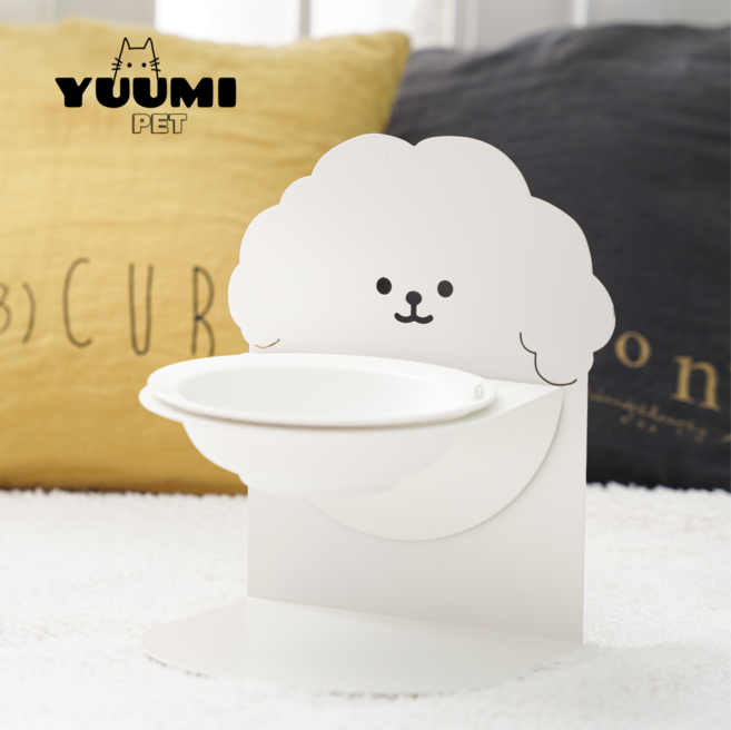 유미펫 반려동물 높이조절 마그넷 식기 구름이 밥그릇, 1개, 화이트
