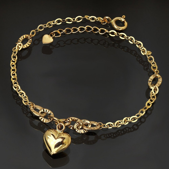 주리에떼 14K 18K 여성 데일리 레이어드 오드리 볼드 하트통통 체인 팔찌