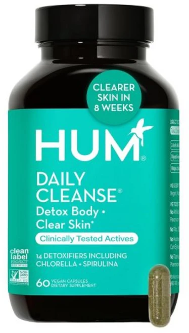 프리바이오틱스 소화 HUM 데일리 클렌징 조류 허브 아연 스피룰리나로 맑은 피부 위 장 디톡스 | (60캡슐), 1개, 60정 - 쿠팡