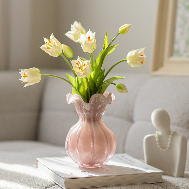 프리저브드 인조튤립 부케 거실 인테리어 웨딩 소품 인테리어 소품 웨딩 촬영 용품 개업 선물 졸업 선물 설날 선물, 3개, 화이트