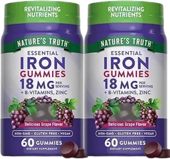 네이처스 트루스 필수 철분 + 비타민B군 아연 천연 포도 맛 비건 구미젤리 60개 2 SET, 60정 - 쿠팡