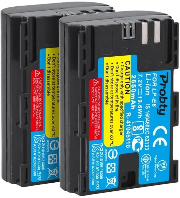 LP-E6 카메라 배터리 및 LED 충전기 캐논 EOS 5DS R Mark II 6D 7D 용 2650mAh, 01 China Mainland, 1개, 01 2 Batteries