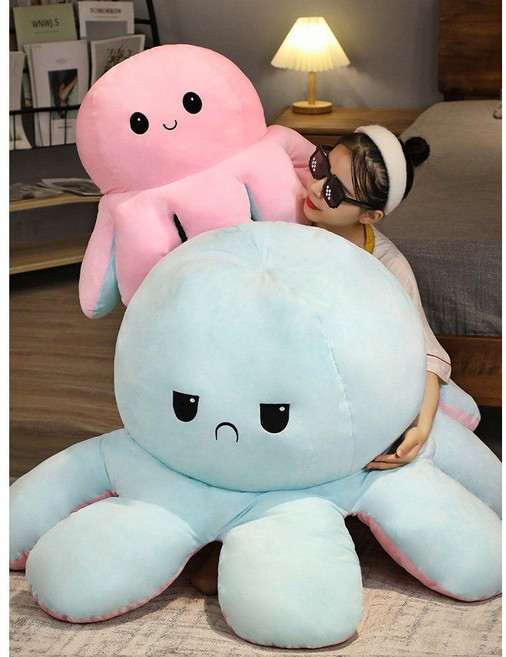 네오포스트 대형 대왕 문어인형 감정 반전 큰 문어양면 리버시블 인형 아기 여친 생일 선물, 길이 20cm, 1개, 핑크-하늘색(양면 반집)