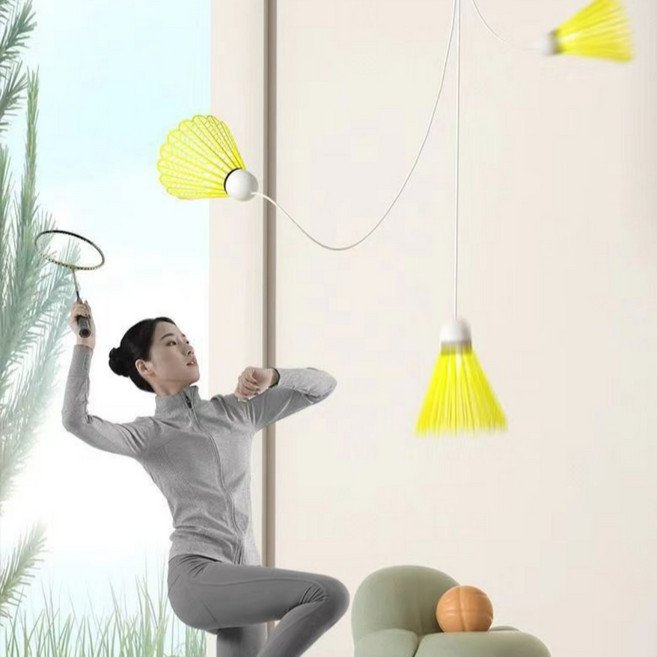 빌리네집 혼자하는 배드민턴 셀프 배드민턴 집에서 나홀로 연습, 탄성줄+균형줄+셔틀콕+접착버튼(라켓미포함), 1세트