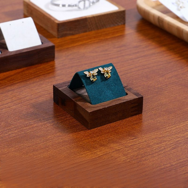 원목 귀걸이 진열대 악세사리 진열대 귀걸이 거치대 매장 전시 트레이, 그린 벨벳, 1개