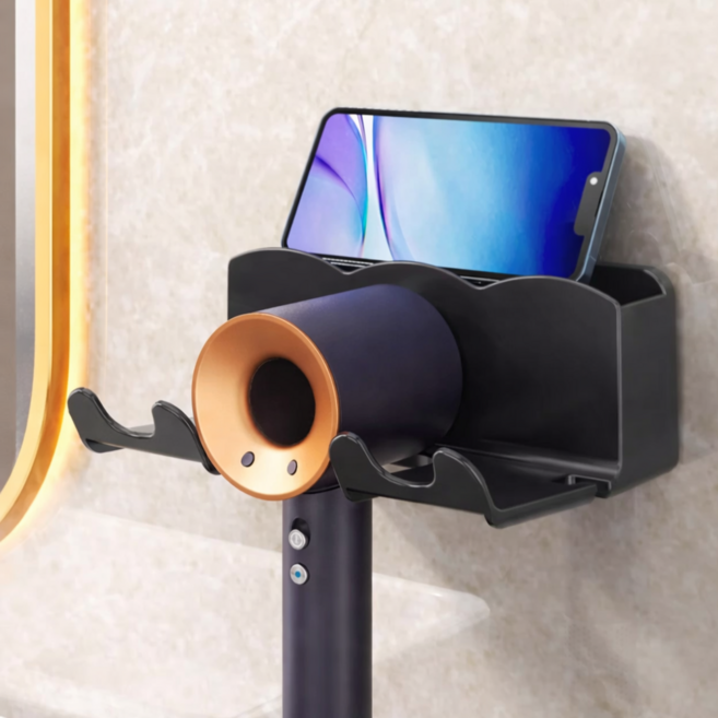 이로움 욕실 올인원 거치대 드라이기 소품 휴대폰 블랙 1개