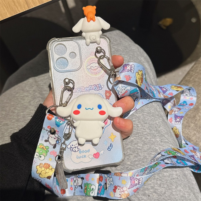 갤럭시A24 귀여운 유니크한 강아지 투명 피규어 스트랩 거치대 목걸이 케이스