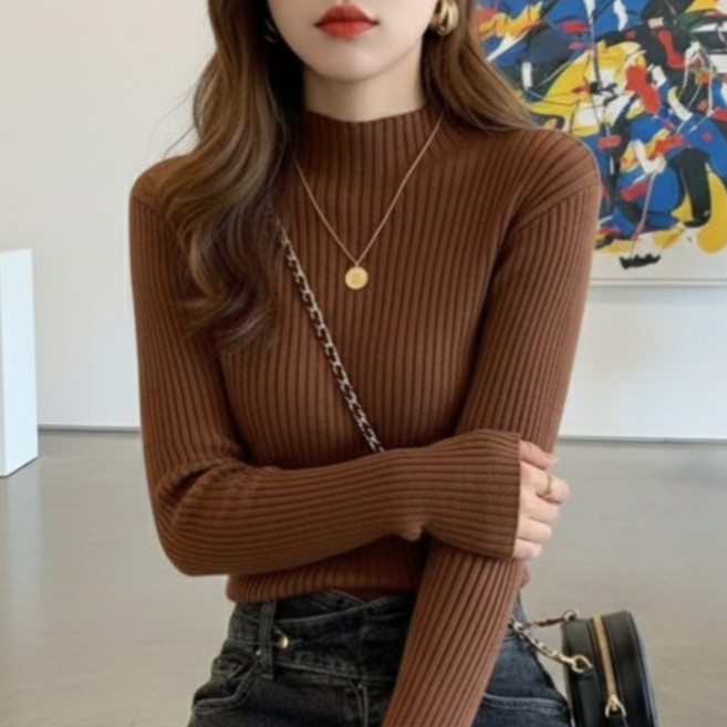 알로비 반목폴라 골지니트 슬림핏 긴팔